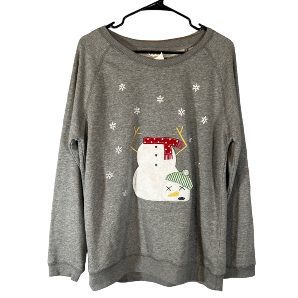 Bethany Mota Gray Xmas Snowman Cotton Blend Funny Sweatshirt Women Sz M
